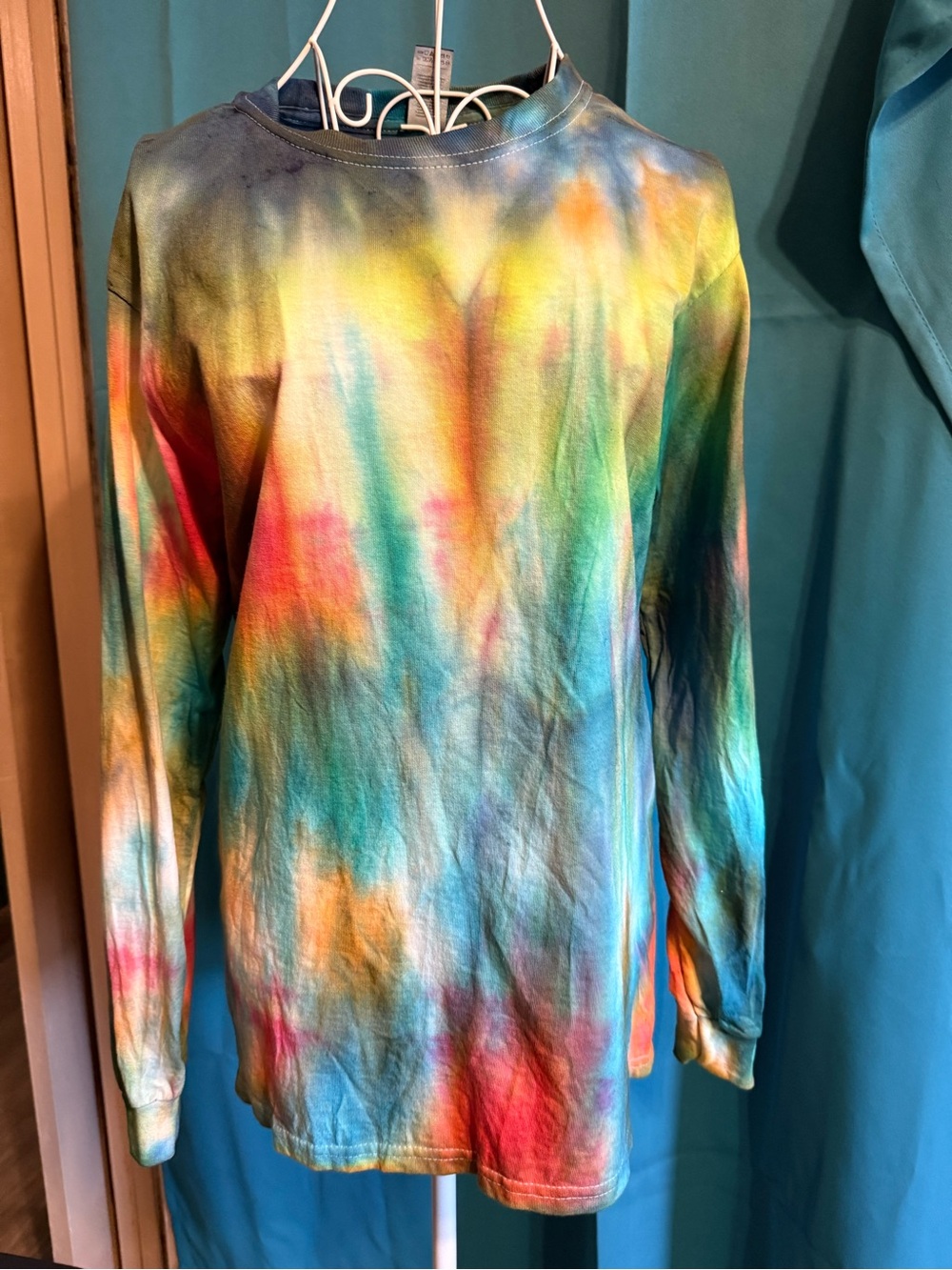 Gildan Teal and Multicolor Tie-Dye Long Sleeve Tee